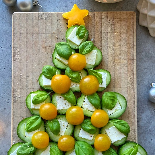 Image of Cucumber, Feta & Basil Christmas Tree