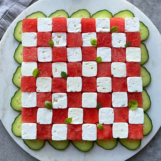 Image of Watermelon Feta Chessboard Salad recipes